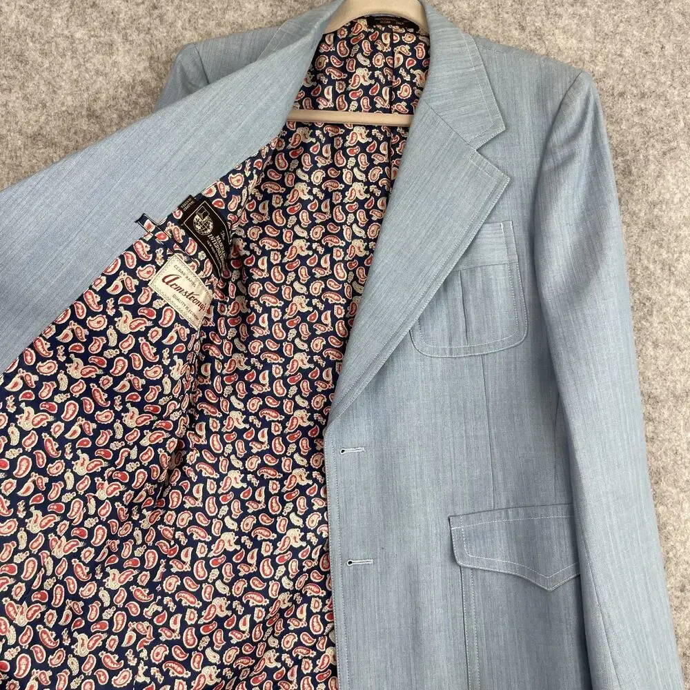 VTG Mancillas‎ Blazer Sport Coat Mens 41L Blue Herringbone Disco Retro Western